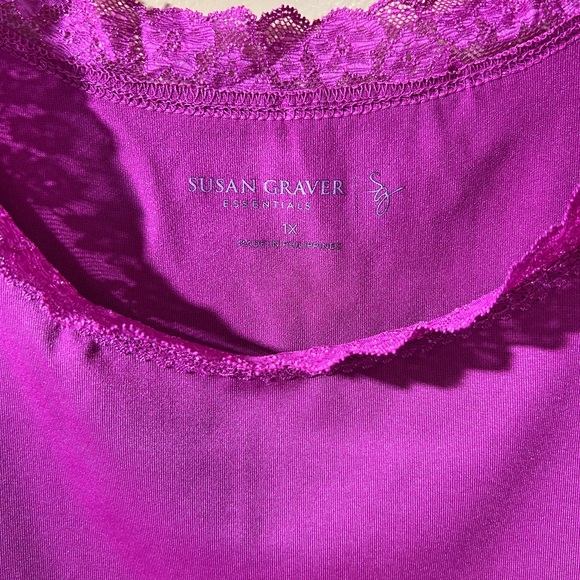 Susan Graver Essentials Size 1X Bright Fuchsia  Lace Tank Top - Picture 3 of 3